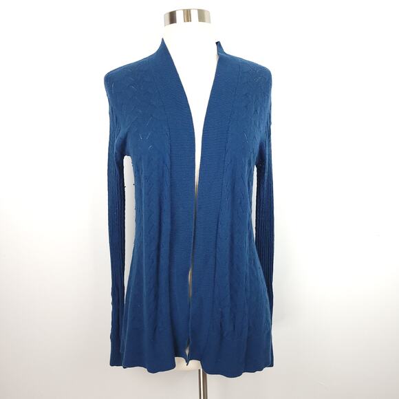 Amber Sun Blue Lightweight Open Front Long Sleeve Knit Cardigan Sweater Medium - Picture 1 of 10